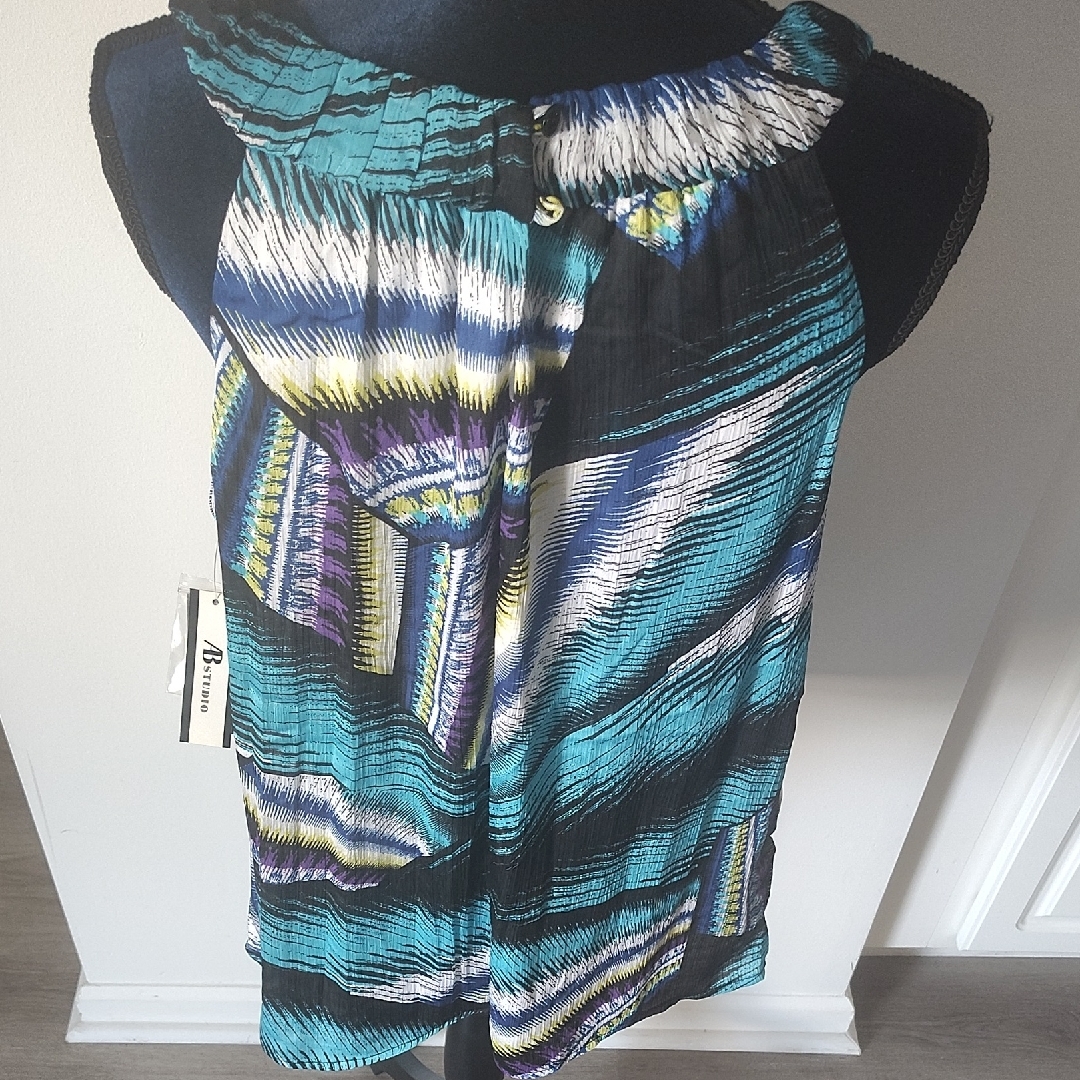 Multi-Colored Asymmetrical Ruffled Tank Top Sz Xl Nwt — image 2 of 6